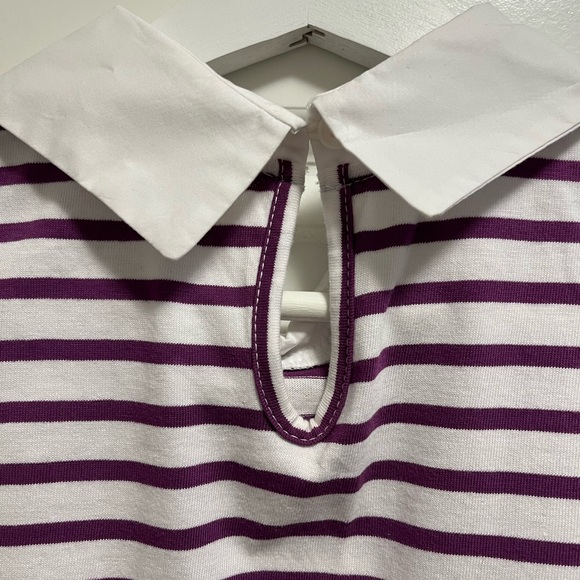 Purple and White Striped T-Shirt with White Collar - Picture 6 of 7